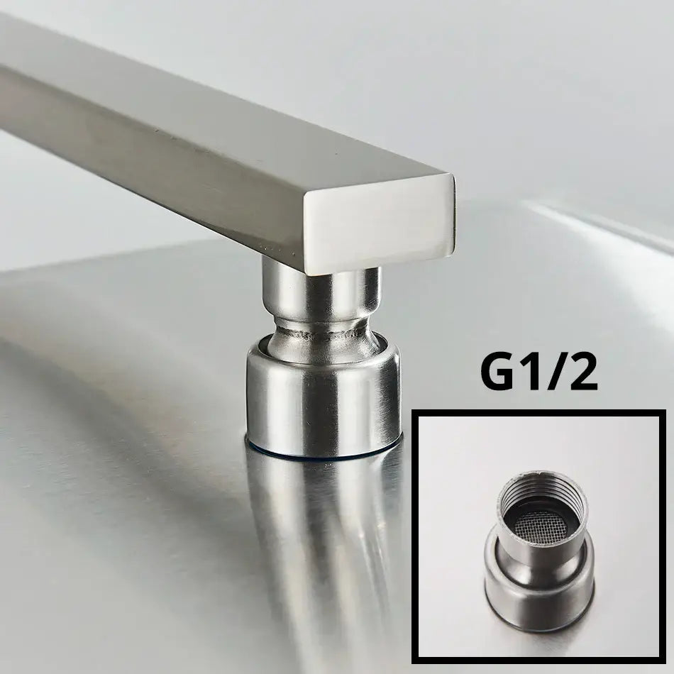 Modern brushed nickel square rainfall shower head with stainless steel faucet and g1/2 threaded connection for rainfall shower