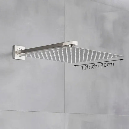 Modern brushed nickel stainless steel square rainfall shower head with textured ridged nozzles for rainfall shower use