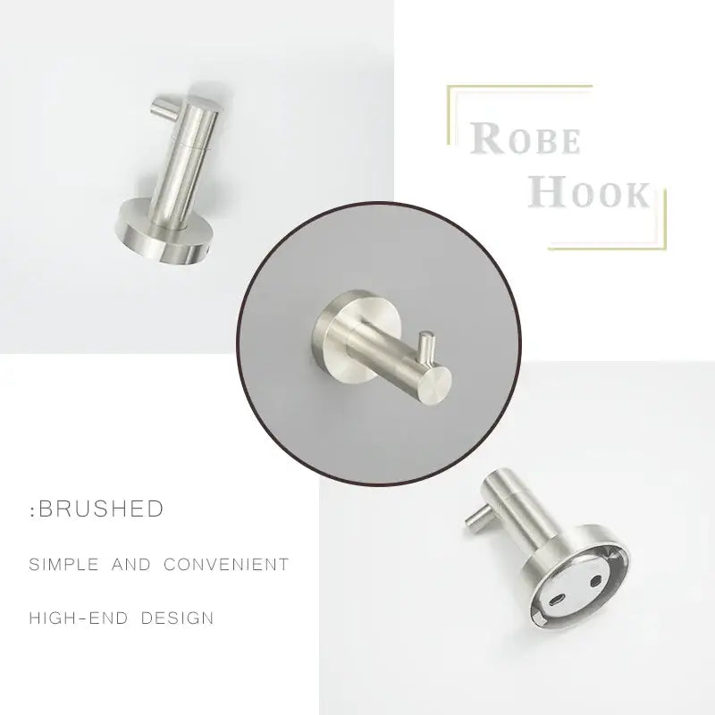 Modern brushed nickel stainless steel robe hook with sleek design from bathroom hardware set for towels
