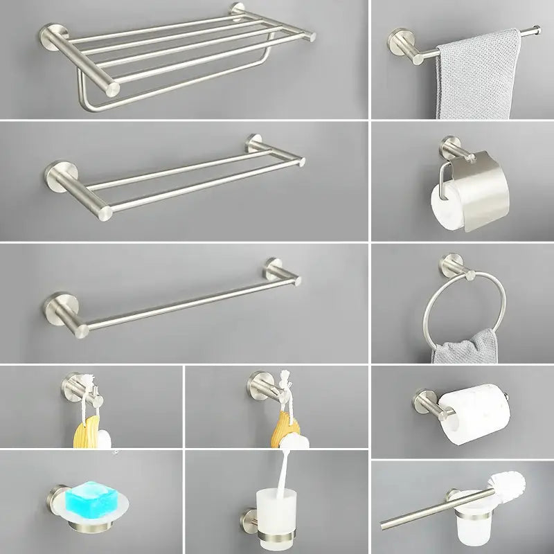 Modern brushed nickel stainless steel bathroom towel rack with sleek design in hardware set finish