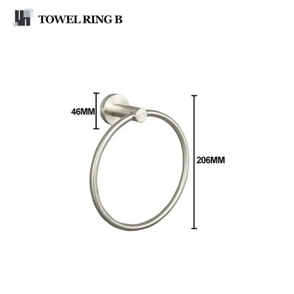 Stainless steel towel ring with sleek circular design and brushed nickel finish in modern hardware set