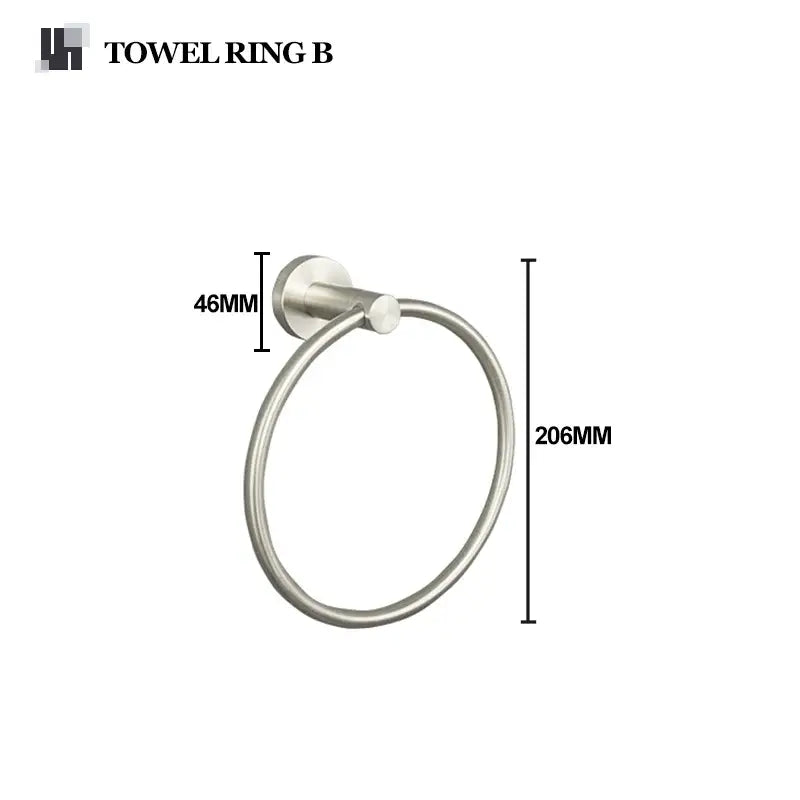 Stainless steel towel ring with sleek circular design and brushed nickel finish in modern hardware set
