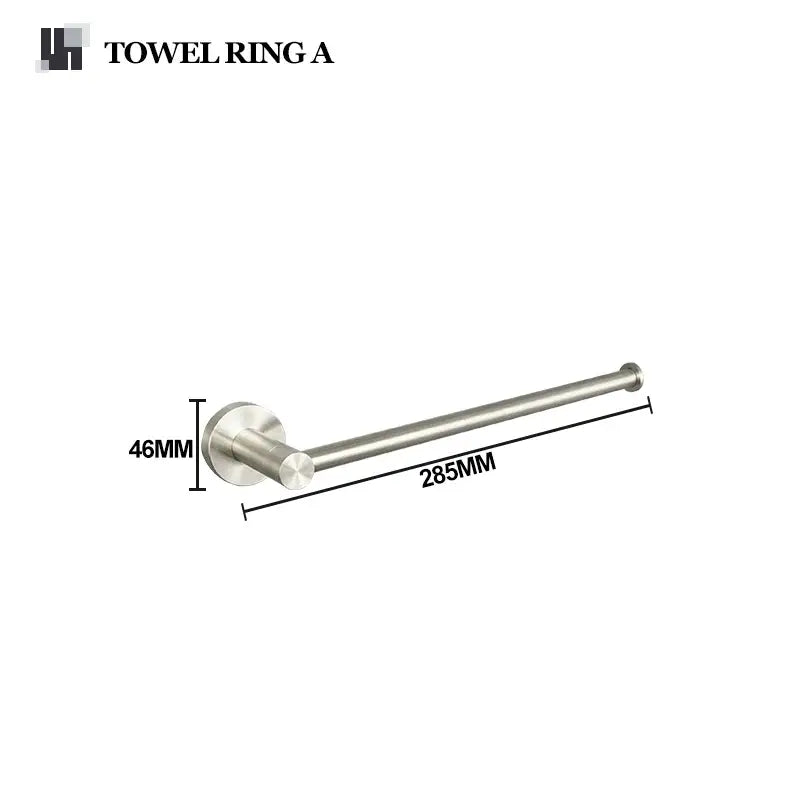 Modern brushed nickel stainless steel hardware set towel ring with sleek cylindrical design and polished finish