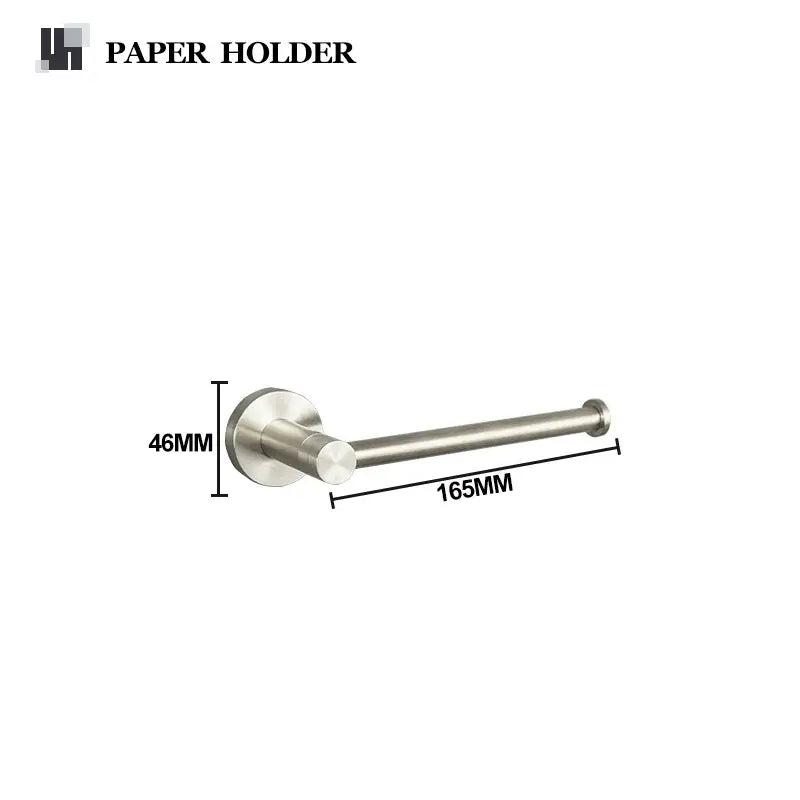 Modern brushed nickel stainless steel hardware set paper holder with sleek cylindrical design and brushed finish