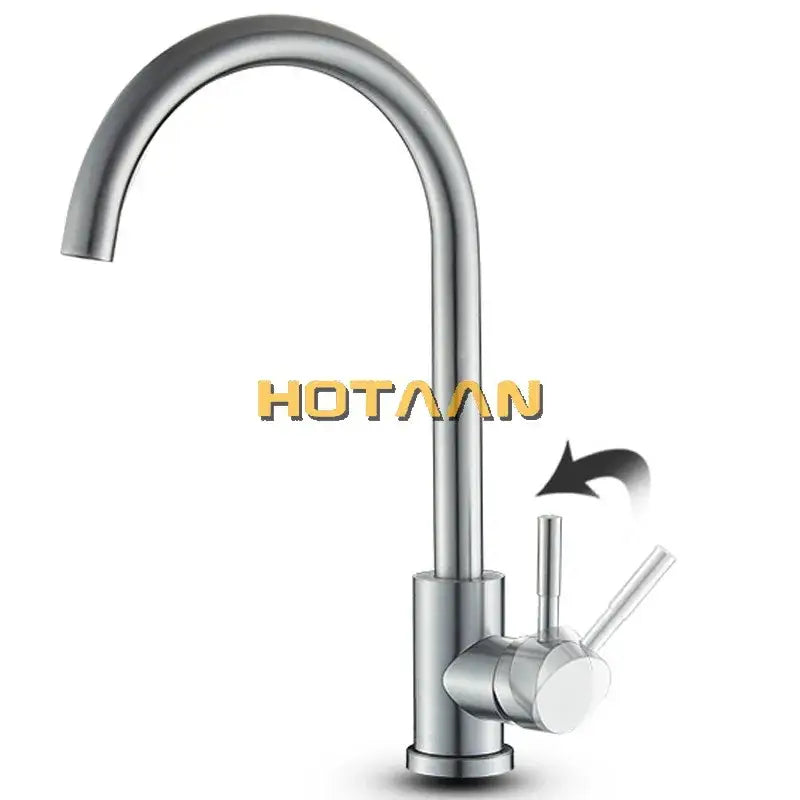 Modern brushed nickel stainless steel kitchen faucet with sleek curved spout and dual-handle control system