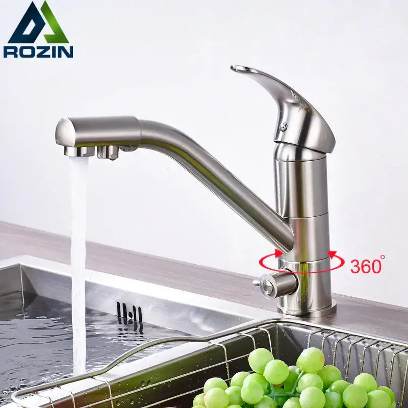 Modern brushed nickel water purification kitchen faucet with stainless steel rozin 360-degree rotating design decorbites brushed nickel