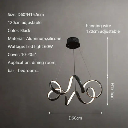 Black modern brushed silver creative twisted led chandelier with sleek aluminum and silicone rings for living room decorbites creative twisted design