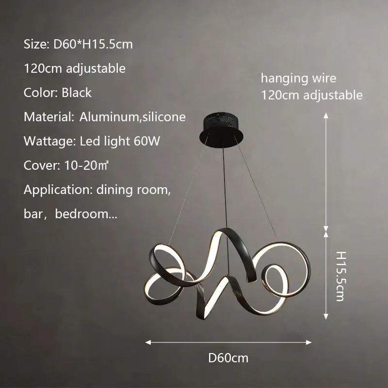 Black modern brushed silver creative twisted led chandelier with sleek aluminum and silicone rings for living room decorbites creative twisted design