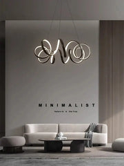 Modern brushed silver creative twisted led chandelier with sleek interlocking metallic rings for living room decorbites creative twisted design
