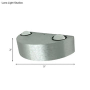 Modern brushed silver led flush mount wall light outdoor sconce with two white dome-shaped led bulbs in brushed metal