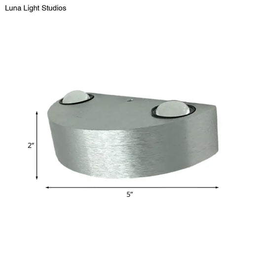 Modern brushed silver led flush mount wall light outdoor sconce with two white dome-shaped led bulbs in brushed metal