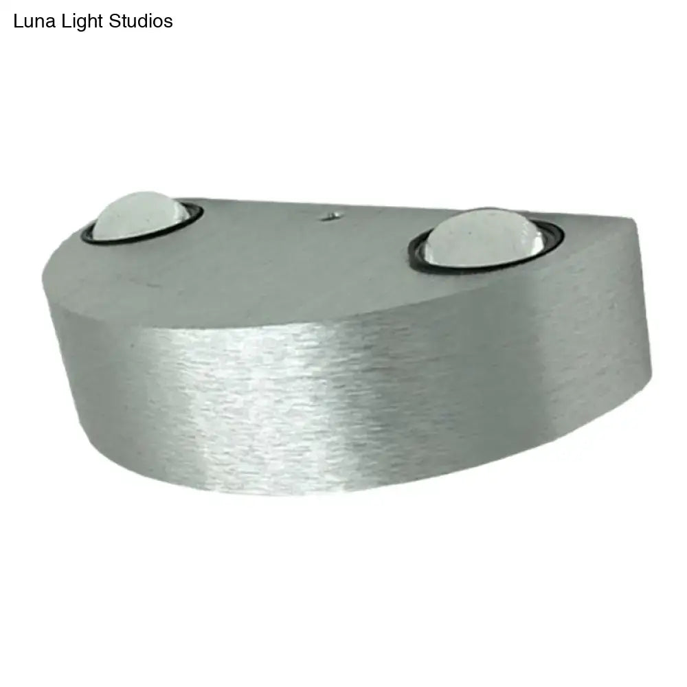 Modern brushed silver led flush mount wall light with two white dome bulbs for outdoor use in brushed metal finish