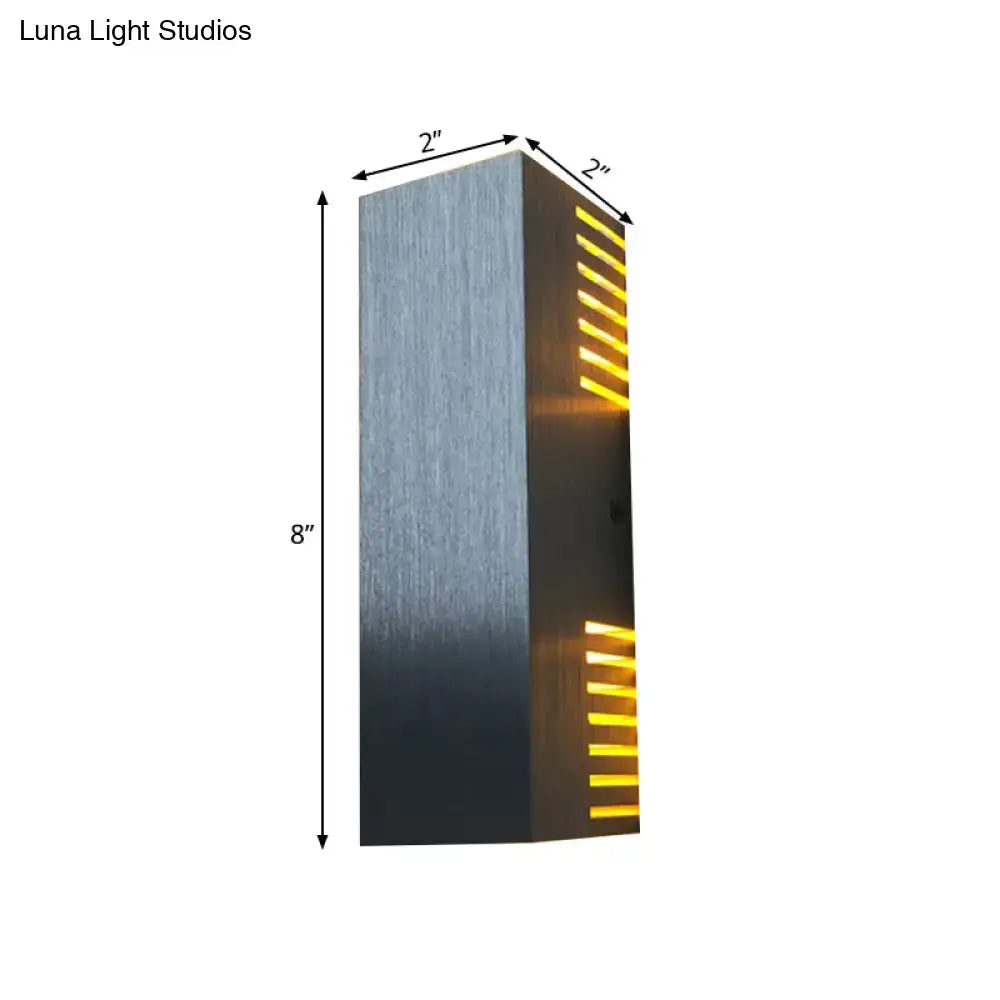 Modern brushed silver wall light with warm white vertical led strips for bedroom use in a sleek rectangular design