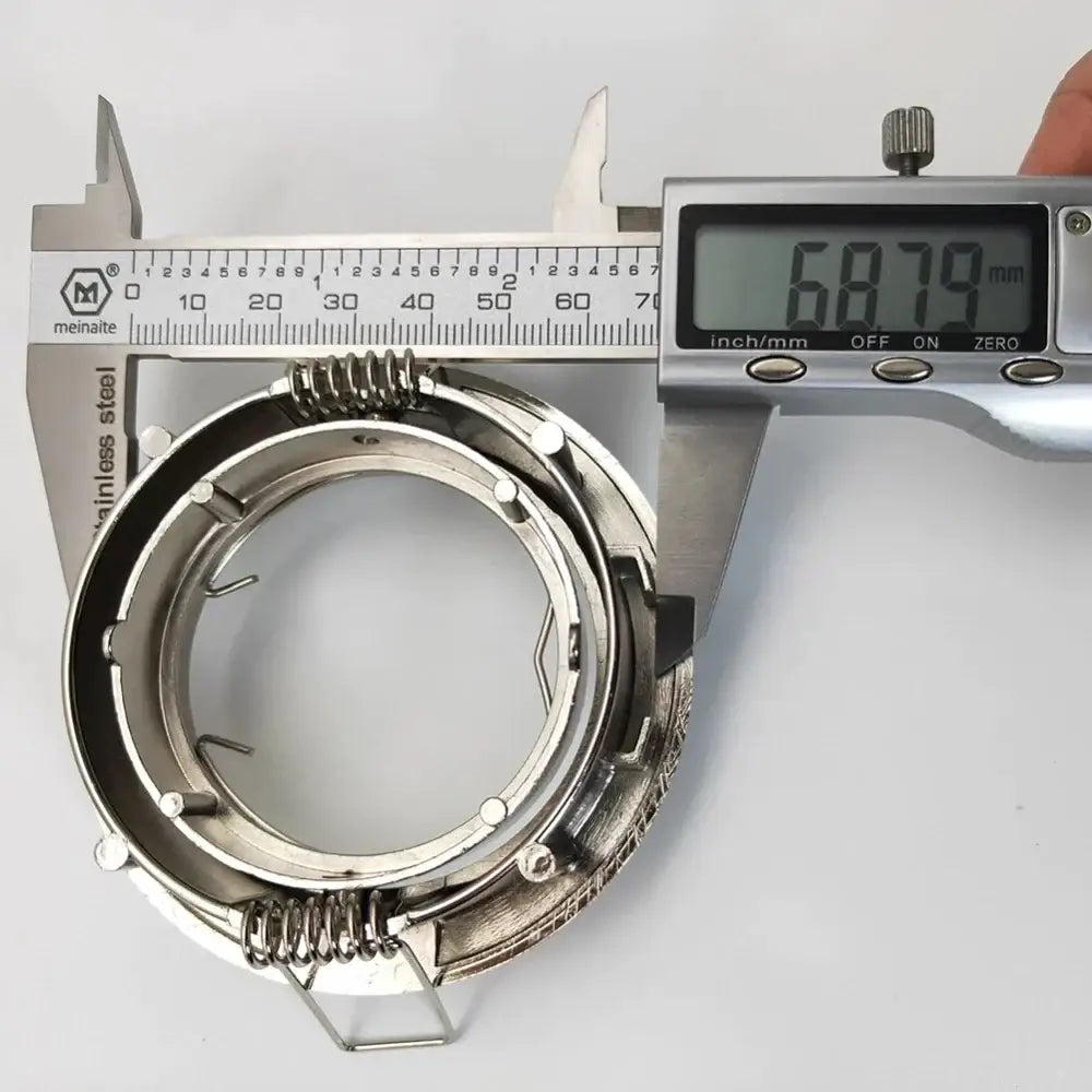 Silver metallic camera lens mount ring with spring mechanism and threaded edge for decorbites adjustable led ceiling downlight
