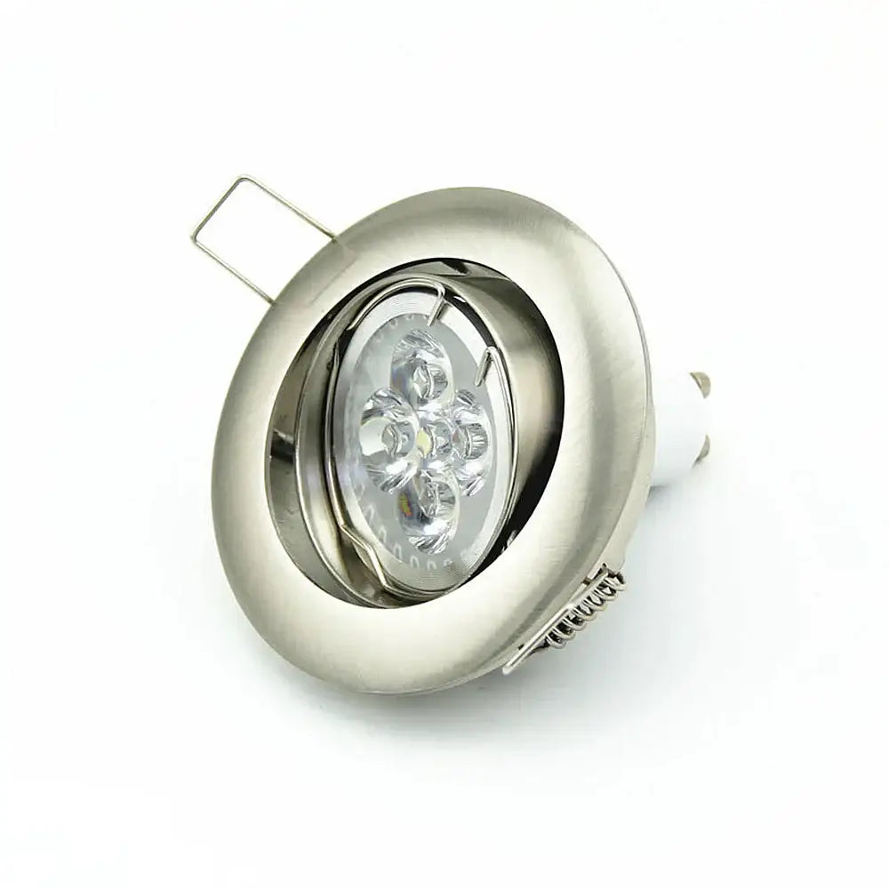 Modern brushed stainless steel recessed led light fixture with circular design and three leds for adjustable led ceiling downlight