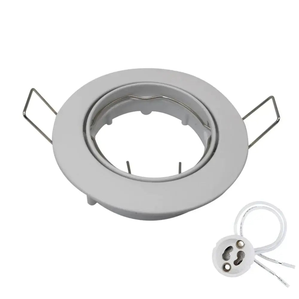 White circular recessed decorbites adjustable led ceiling downlight with metal brackets and matching bulb socket in stainless steel