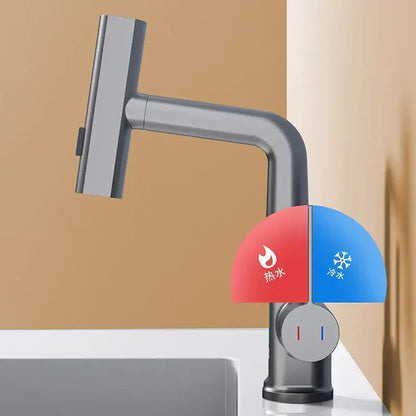 Modern matte gray basin faucet with dual-control red and blue indicators for decorbites digital display waterfall use