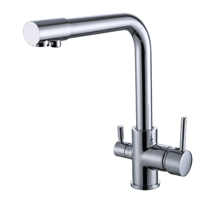Chrome finished modern brushed stainless steel dual handle kitchen filter faucet with separate hot and cold controls
