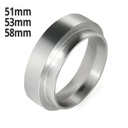 Modern brushed stainless steel espresso dosing ring with a sleek two-tiered design by decorbites dosing ring
