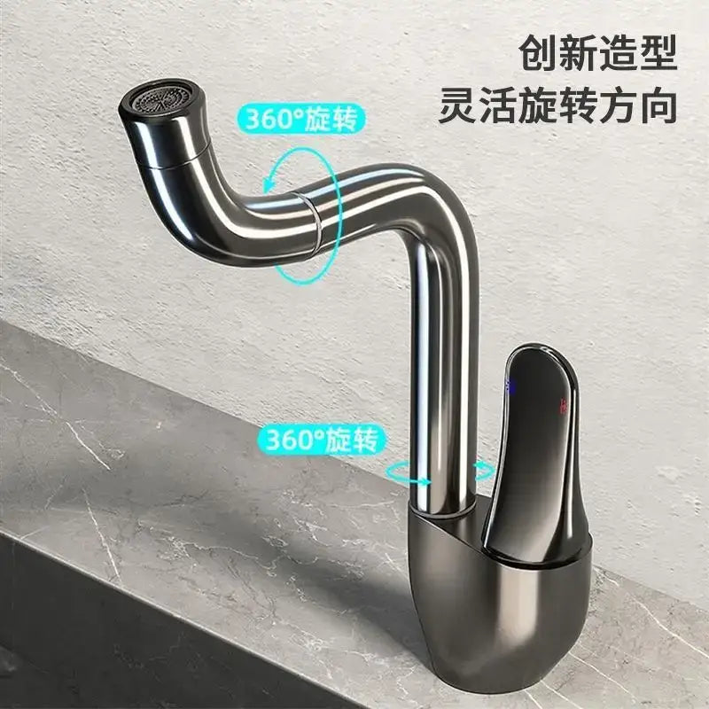 Modern matte black kitchen faucet with sleek curved design and rotating ceramic spool for full 360-degree rotation