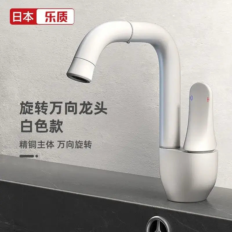 Modern brushed stainless steel kitchen faucet with white ceramic spout and rotating ceramic spool for smooth operation