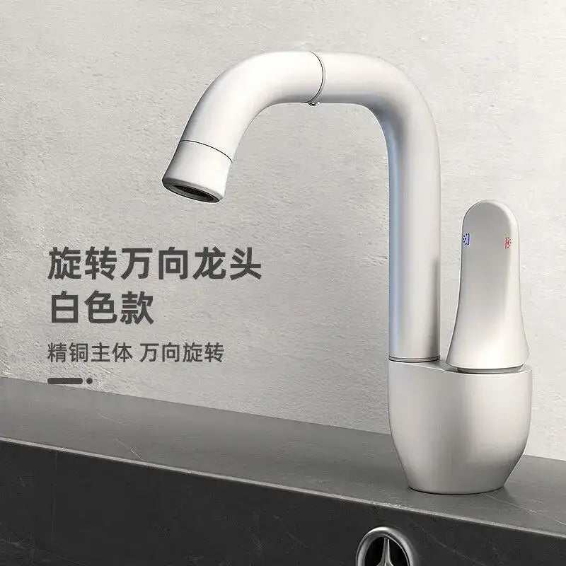 Modern brushed stainless steel kitchen faucet in white with rotating ceramic spool and sleek curved spout design