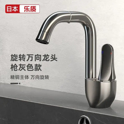 Modern gunmetal kitchen faucet with rotating ceramic spool and polished stainless steel body for sleek use