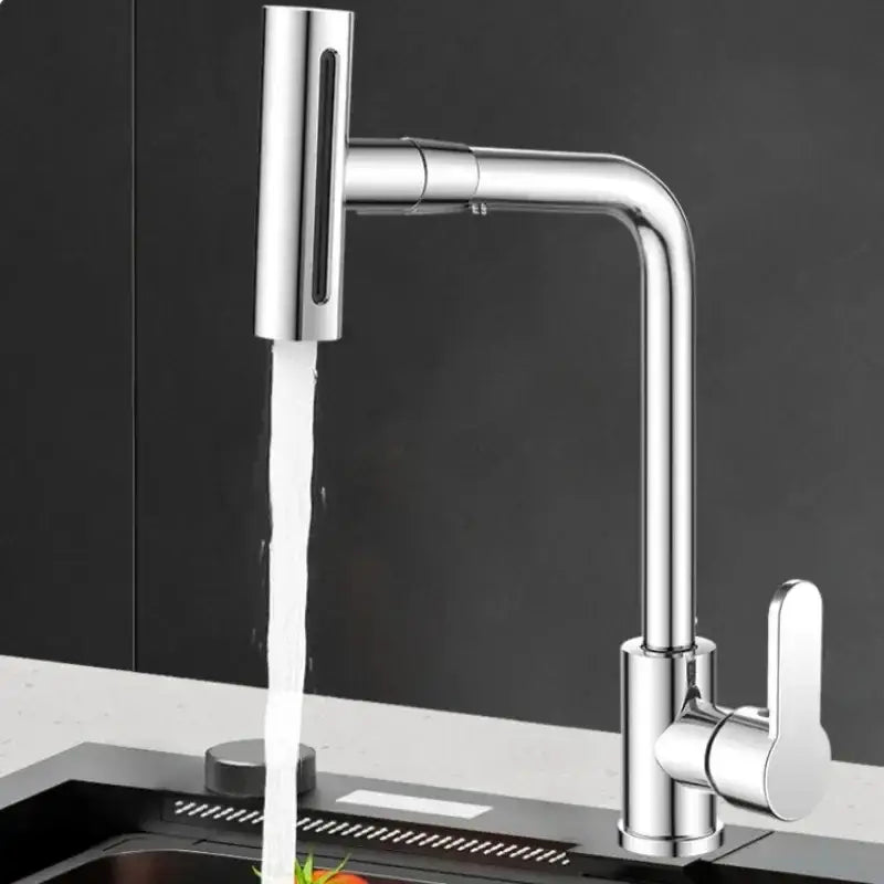 Modern chrome-finished brushed stainless steel kitchen faucet with pull-down sprayer for sleek Decorbites design