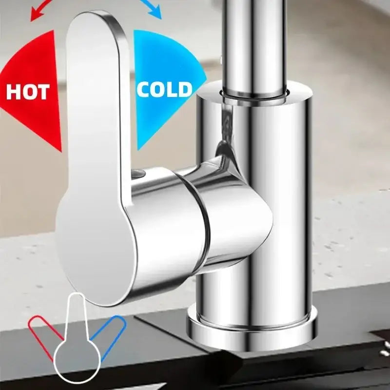 Modern brushed stainless steel kitchen faucet with chrome finish, rotation sprayer, and integrated hot cold controls by decorbites brushed stainless