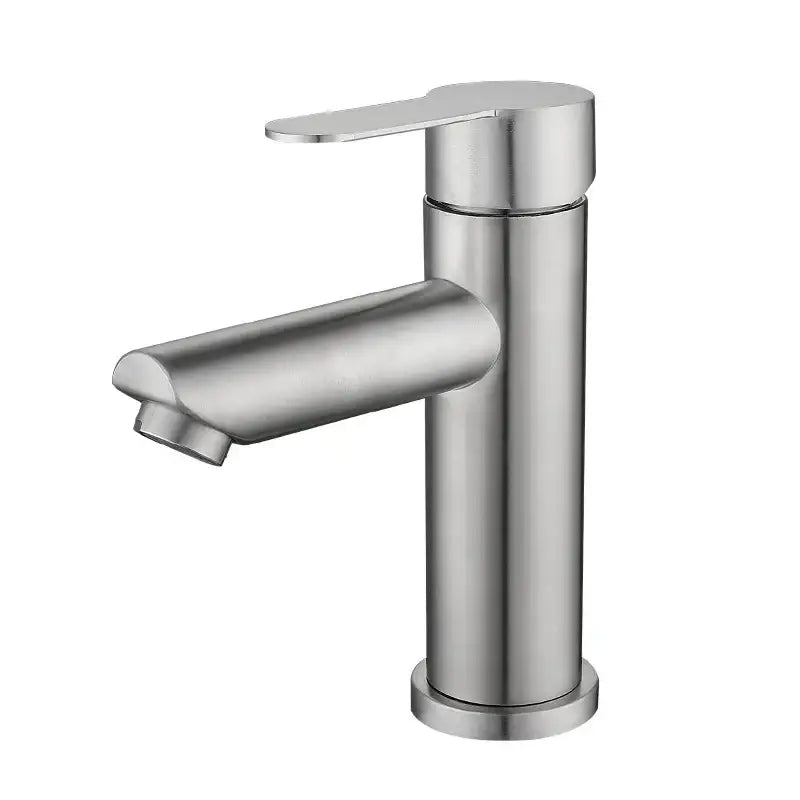 Modern brushed stainless steel single-handle bathroom faucet with sleek minimalist design for basin use