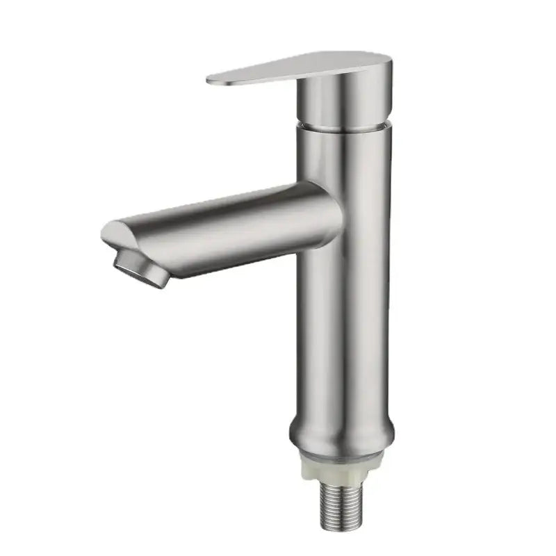 Modern brushed stainless steel single handle bathroom faucet with sleek minimalist design in brushed stainless finish