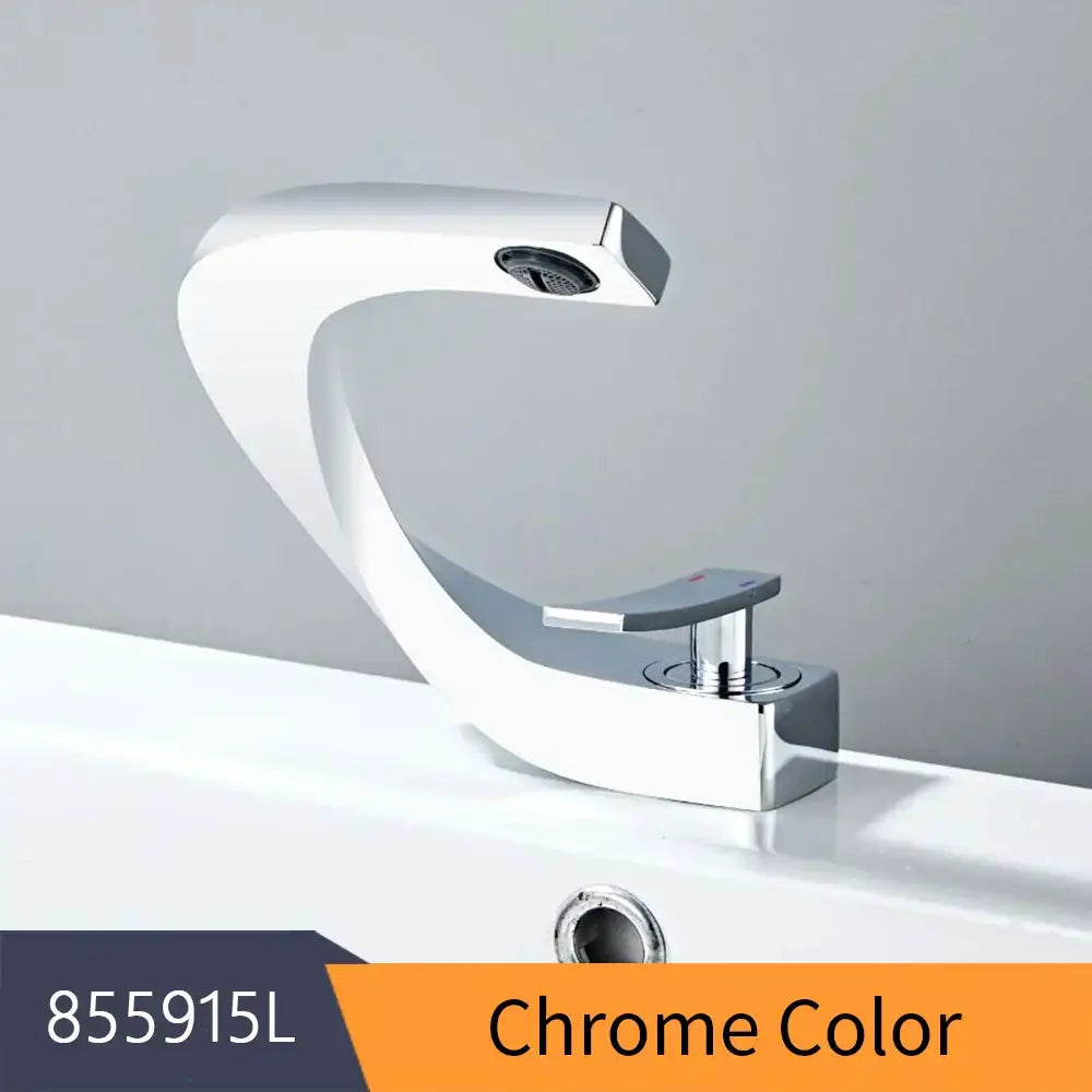 Modern chrome finished decorbites basin faucet with sleek curved design and single lever handle for bathroom use