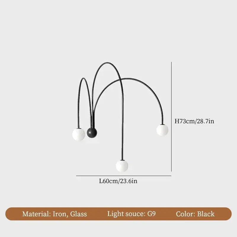 Modern burgundy iron glass led wall light featuring black iron three-arm floor lamp design for living room decorbites iron glass