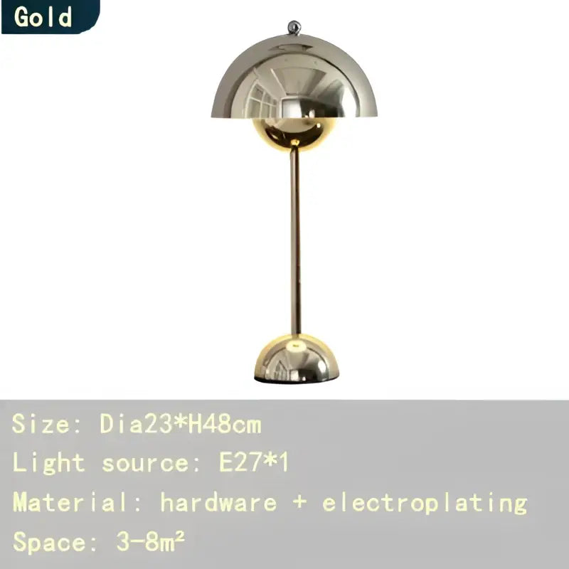 Modern burgundy decorbites iron mushroom shape table lamp with gold metallic half-flower design and slender stem