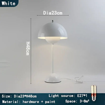 White dome-shaped decorbites iron mushroom table lamp with sleek smooth painted finish for modern bedroom light decor