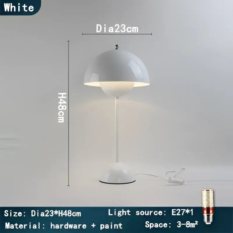 White dome-shaped decorbites iron mushroom table lamp with sleek smooth painted finish for modern bedroom light decor