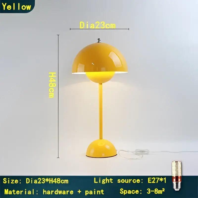 Yellow decorbites iron mushroom shape table lamp with glossy finish and painted hardware for bedroom light decor