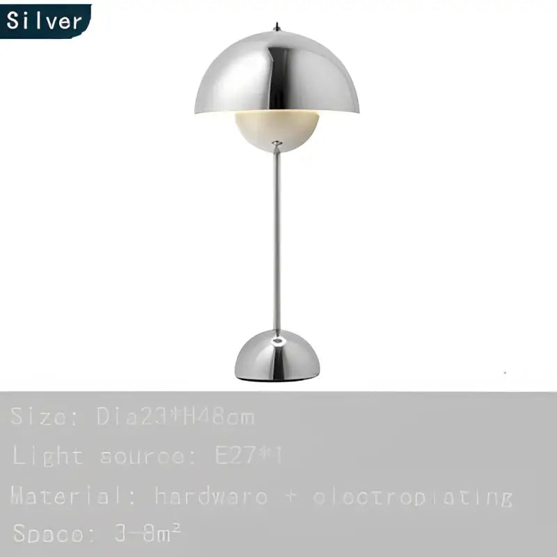 Silver metallic table lamp with a sleek dome and slender stem for modern burgundy decorbites iron mushroom shape lighting
