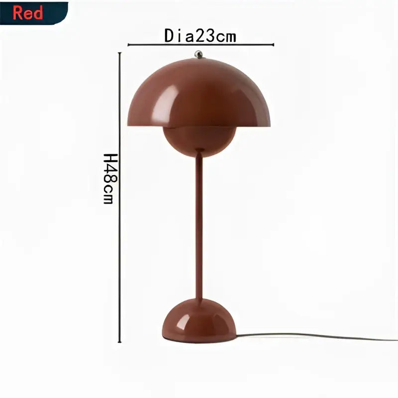 Modern burgundy iron mushroom shape table lamp with red glossy flower-like dome and slender stem for bedroom decorbites iron mushroom