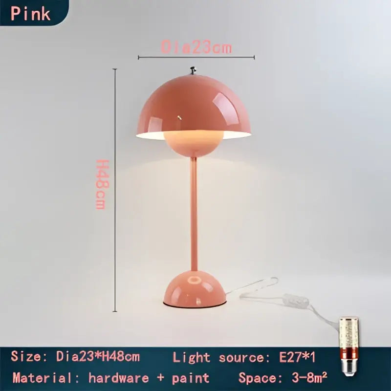 Modern burgundy iron mushroom shape table lamp with glossy finish and slender stem for bedroom decorbites iron mushroom