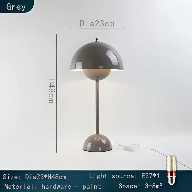 Modern burgundy decorbites iron mushroom shape macaron table lamp with grey metallic dome shade and slender stem