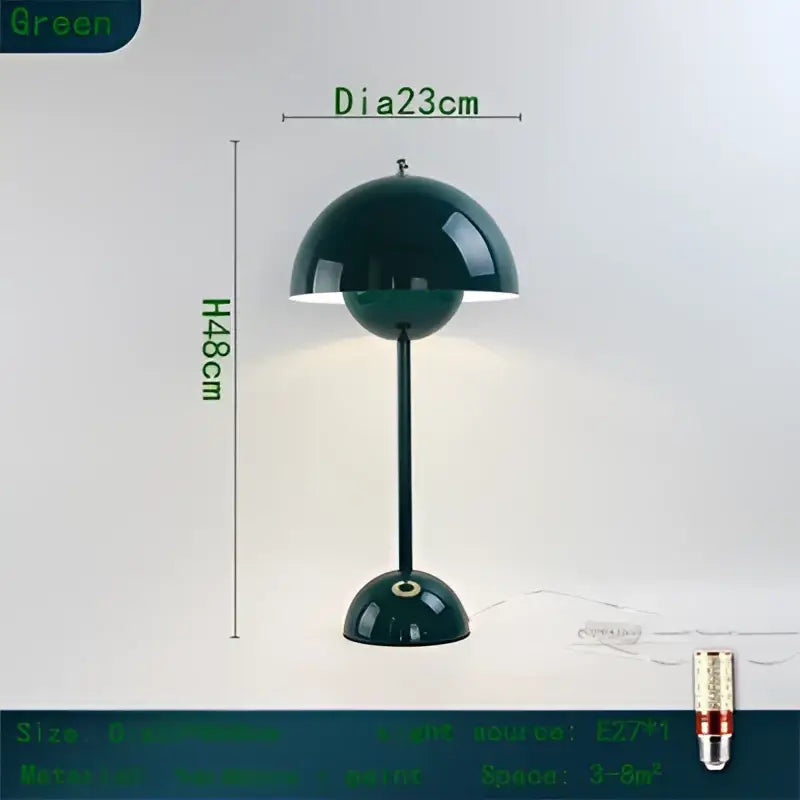 Modern burgundy iron mushroom shape macaron table lamp with dark green glossy iron mushroom shape dome and slender stem decorbites iron mushroom