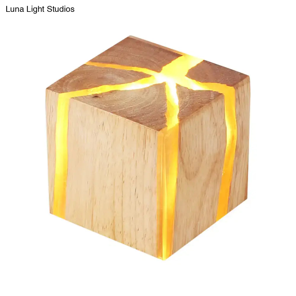 Modern burlywood cube wooden wall light fixture with warm yellow edge lighting suitable for 220v-240v 110v-120v use