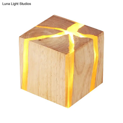 Modern burlywood cube wooden wall light fixture with warm yellow edge lighting suitable for 220v-240v 110v-120v use