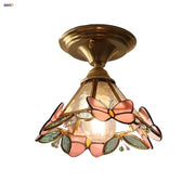 Modern butterfly glass tiffany ceiling light with brass finish and pink butterfly stained glass panels for bedroom decorbites ceiling light