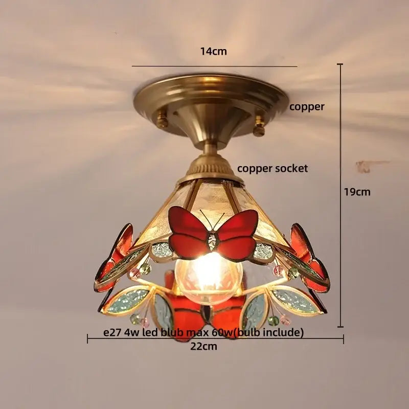 Modern butterfly glass tiffany ceiling light with vibrant red butterfly glass and copper base for bedroom decorbites butterfly glass decor