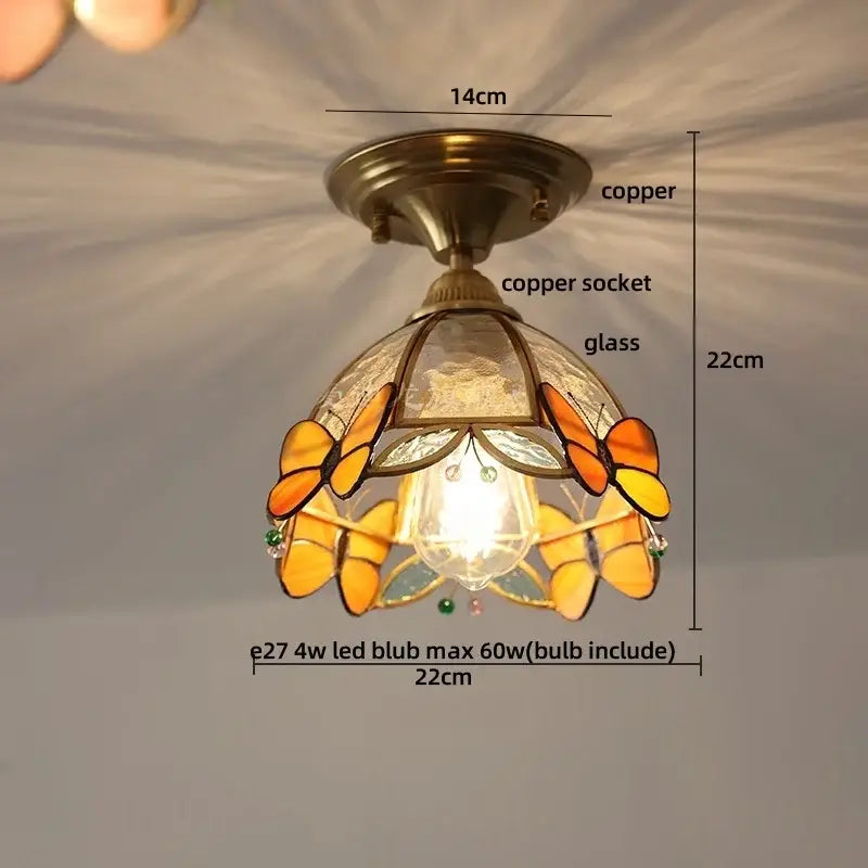 Modern butterfly glass tiffany ceiling light with copper finish orange and yellow stained glass decorbites butterfly glass panels