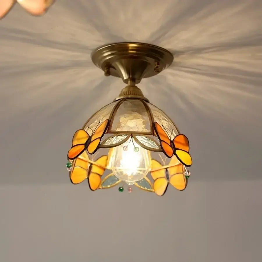 Modern butterfly glass tiffany ceiling light with brass finish and orange yellow stained glass butterfly decorbites butterfly glass