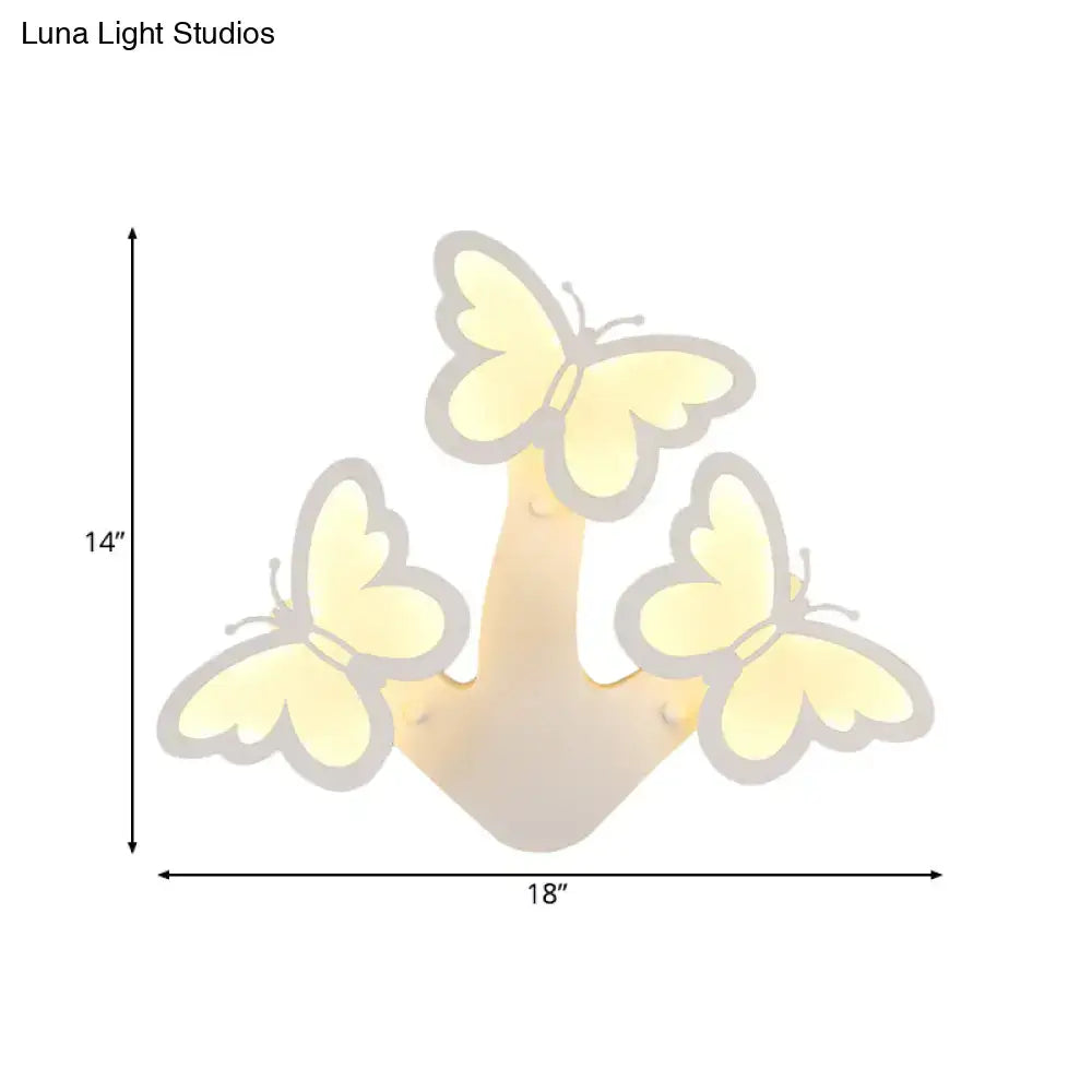 Soft yellow butterfly-themed acrylic wall lamp with central stem design suitable for bedroom with maximum bulb wattage