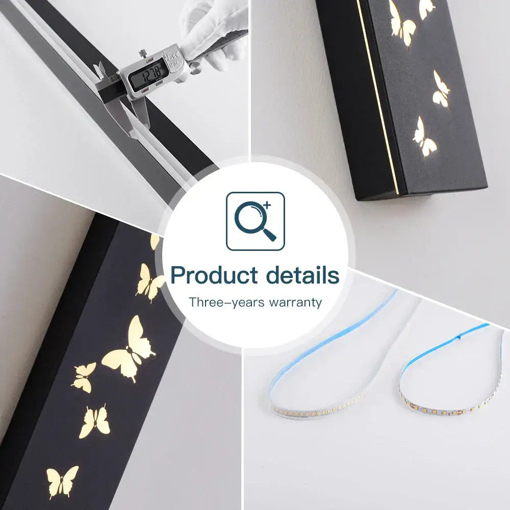 Modern black led outdoor wall sconce featuring gold butterfly decals butterfly pattern led for yard decorbites butterfly pattern